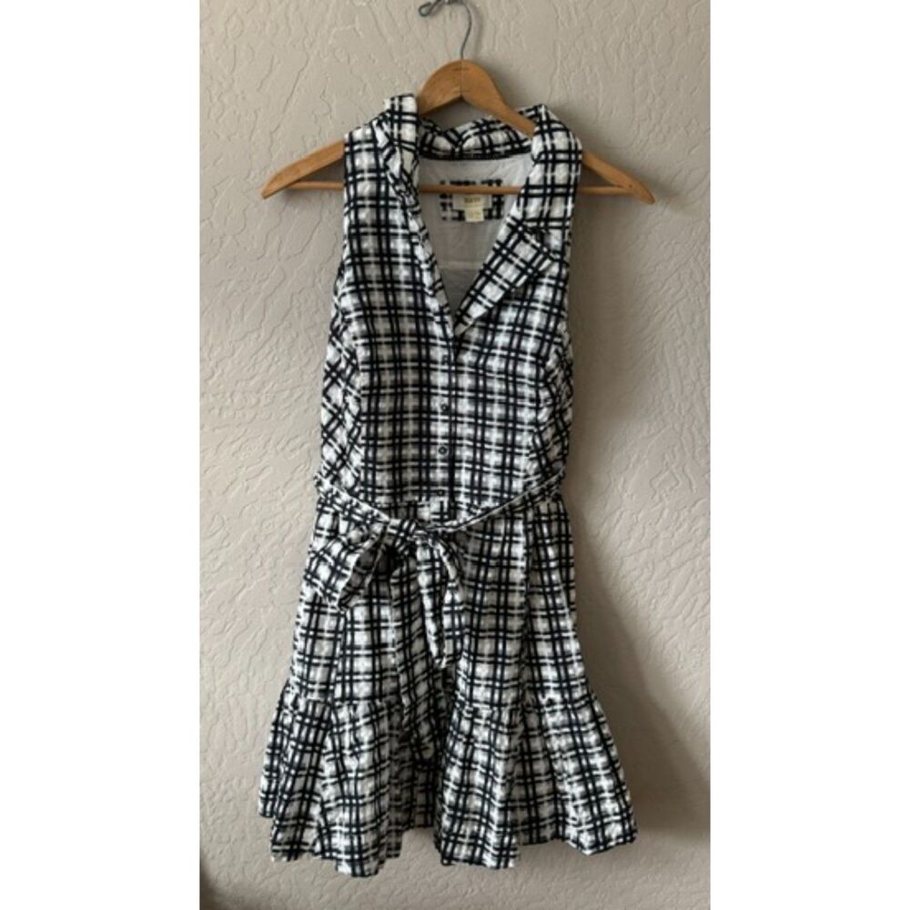 Maeve by Anthropologie Plus Size Black White Plaid Flounce Mini Shirt Dress NEW - Picture 3 of 12